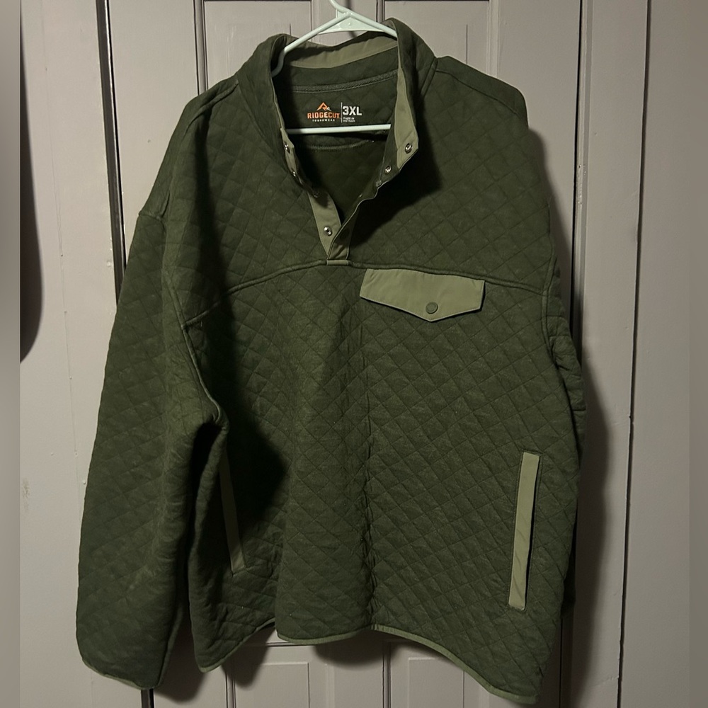 Ridgecut Quilted Snap Pullover – Olive Green – Size 3XL